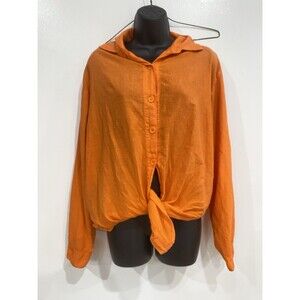 VTG New Hero Native American Size Large 100% Cotton Orange Shirt Front Tie